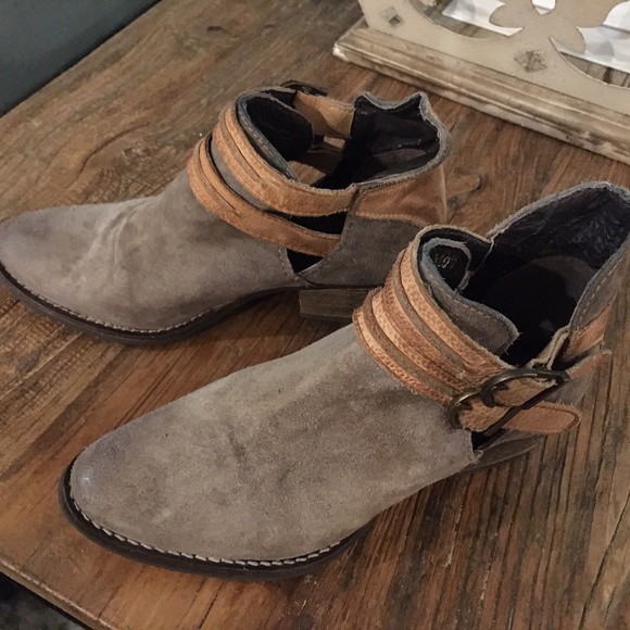Gray and Brown Ankle Booties Boots w/ Buckles - Picture 2 of 5
